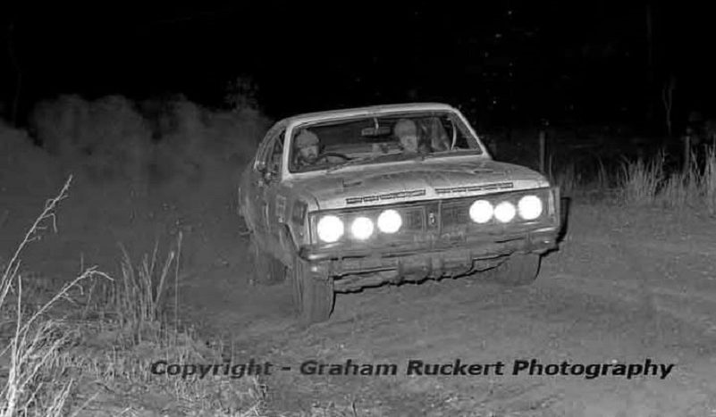 Peter Janson and Mike Mitchell in the HDT 350 Monaro during the 1971 ARC Warana Rally